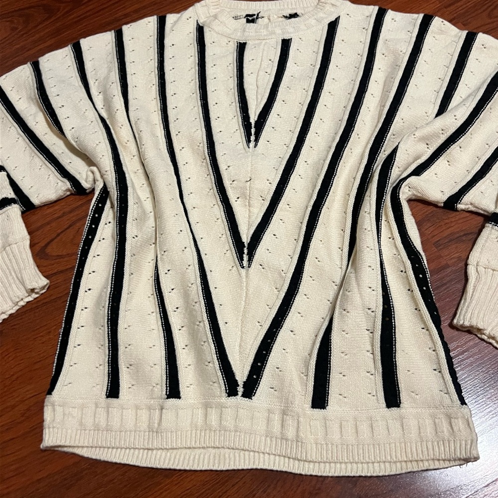 Women's Black and Cream Striped Sweater